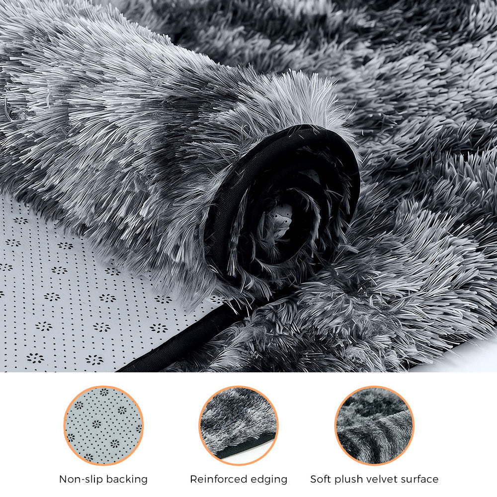 Oikiture Grey Gradient Shaggy Rug Anti Slip Carpet 160x230cm