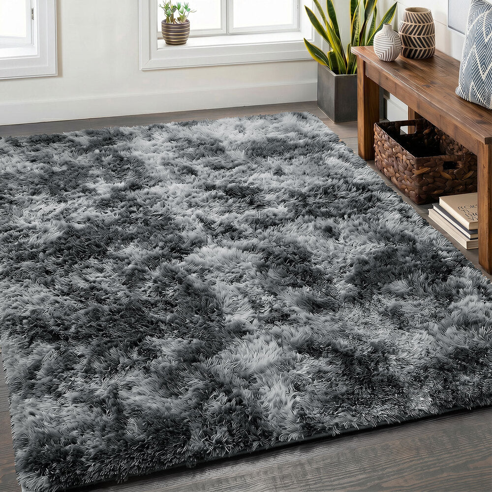 Oikiture Grey Gradient Shaggy Rug Anti Slip Carpet 200X290cm