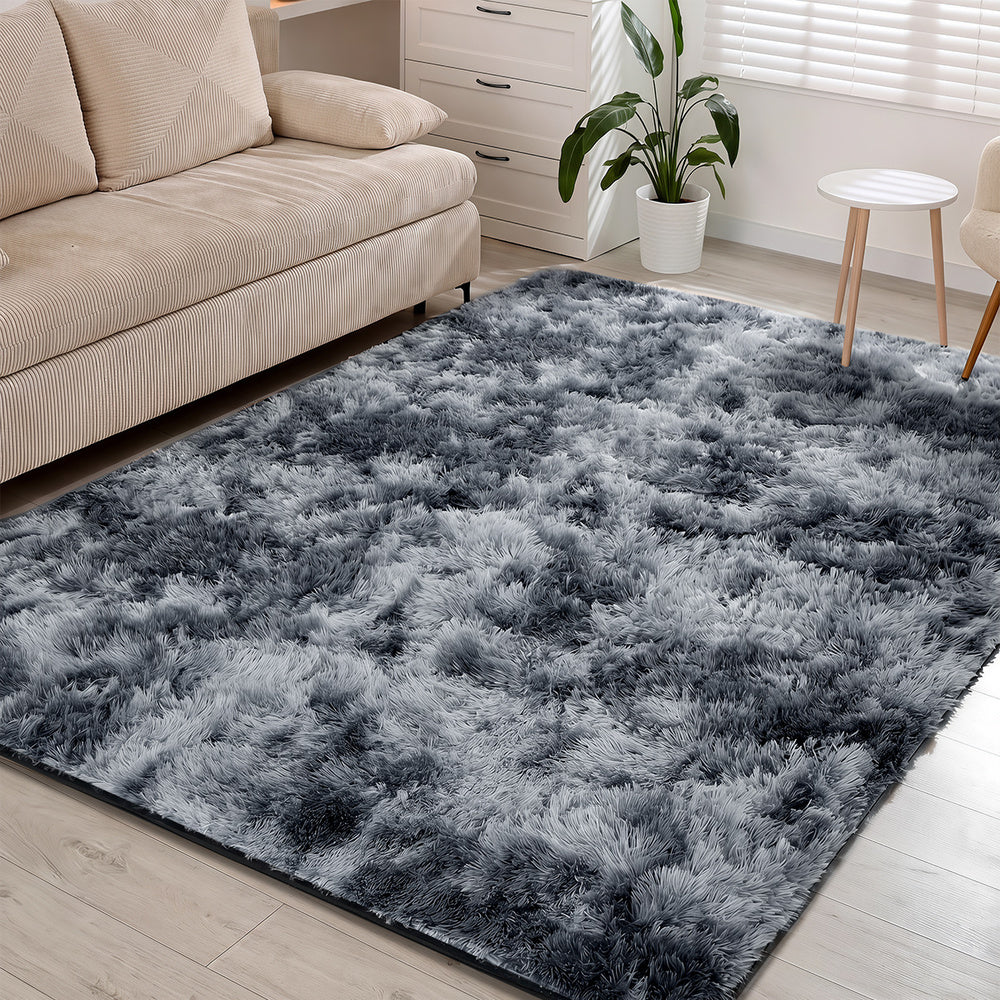 Oikiture Grey Gradient Shaggy Rug Anti Slip Carpet 200X290cm
