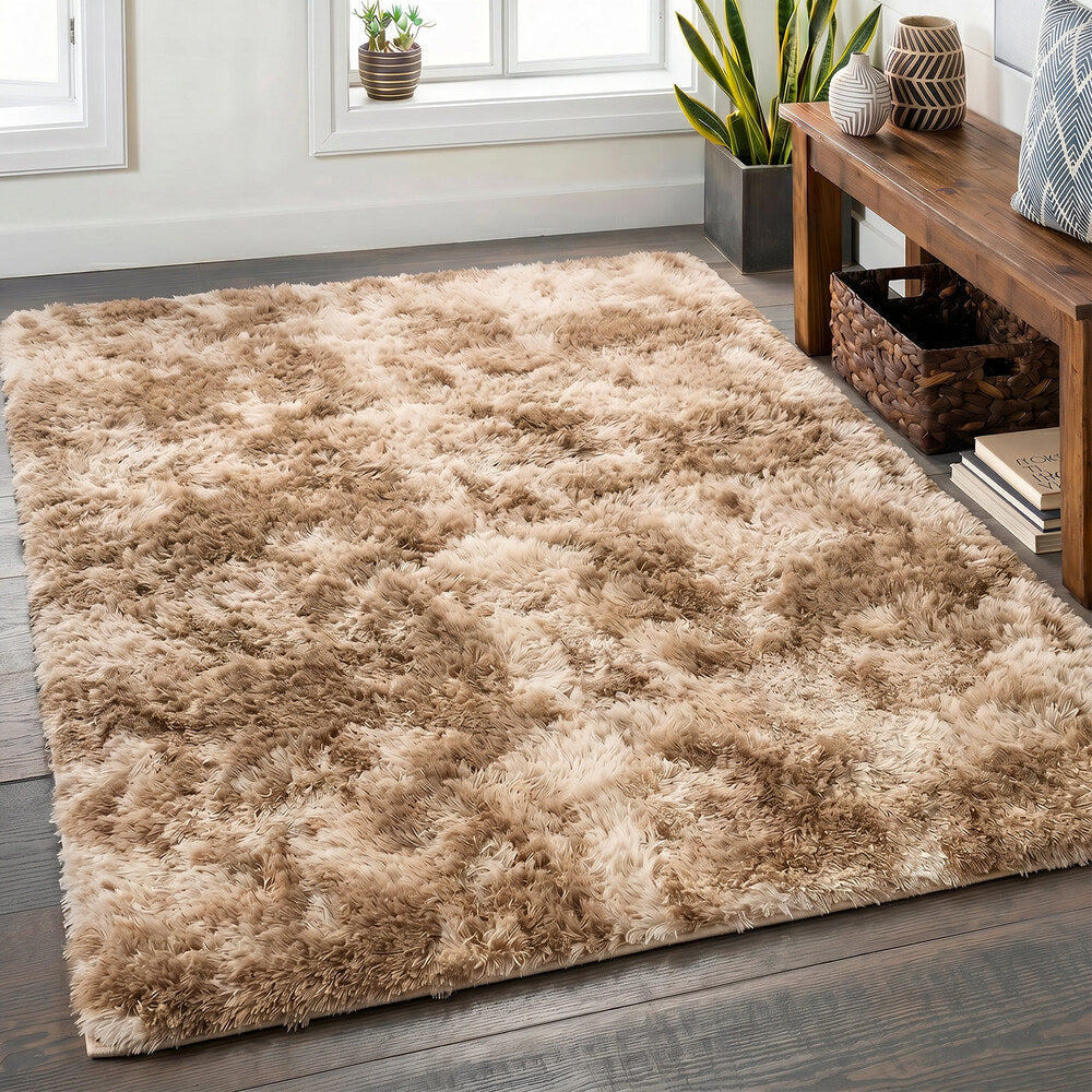 Oikiture Taupe Gradient Shaggy Rug Anti Slip Carpet 160x230cm