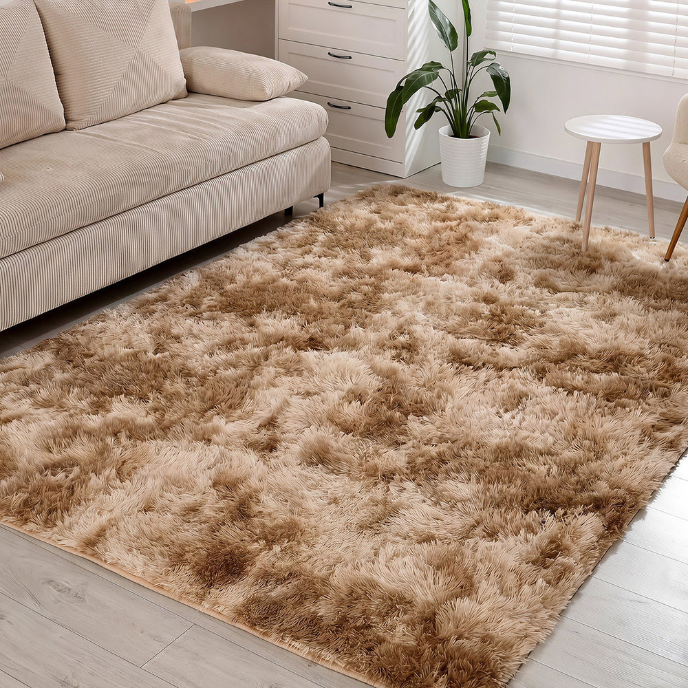 Oikiture Taupe Gradient Shaggy Rug Anti Slip Carpet 160x230cm