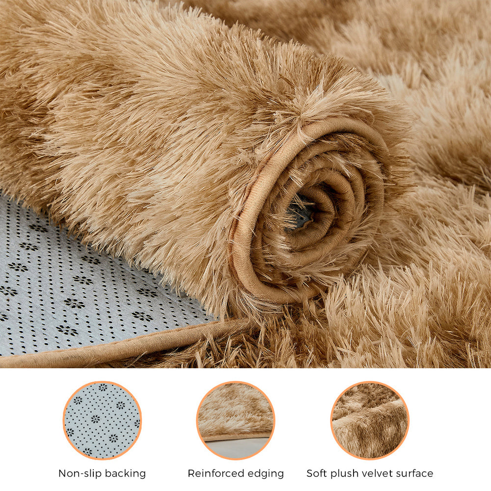 Oikiture Taupe Gradient Shaggy Rug Anti Slip Carpet 160x230cm