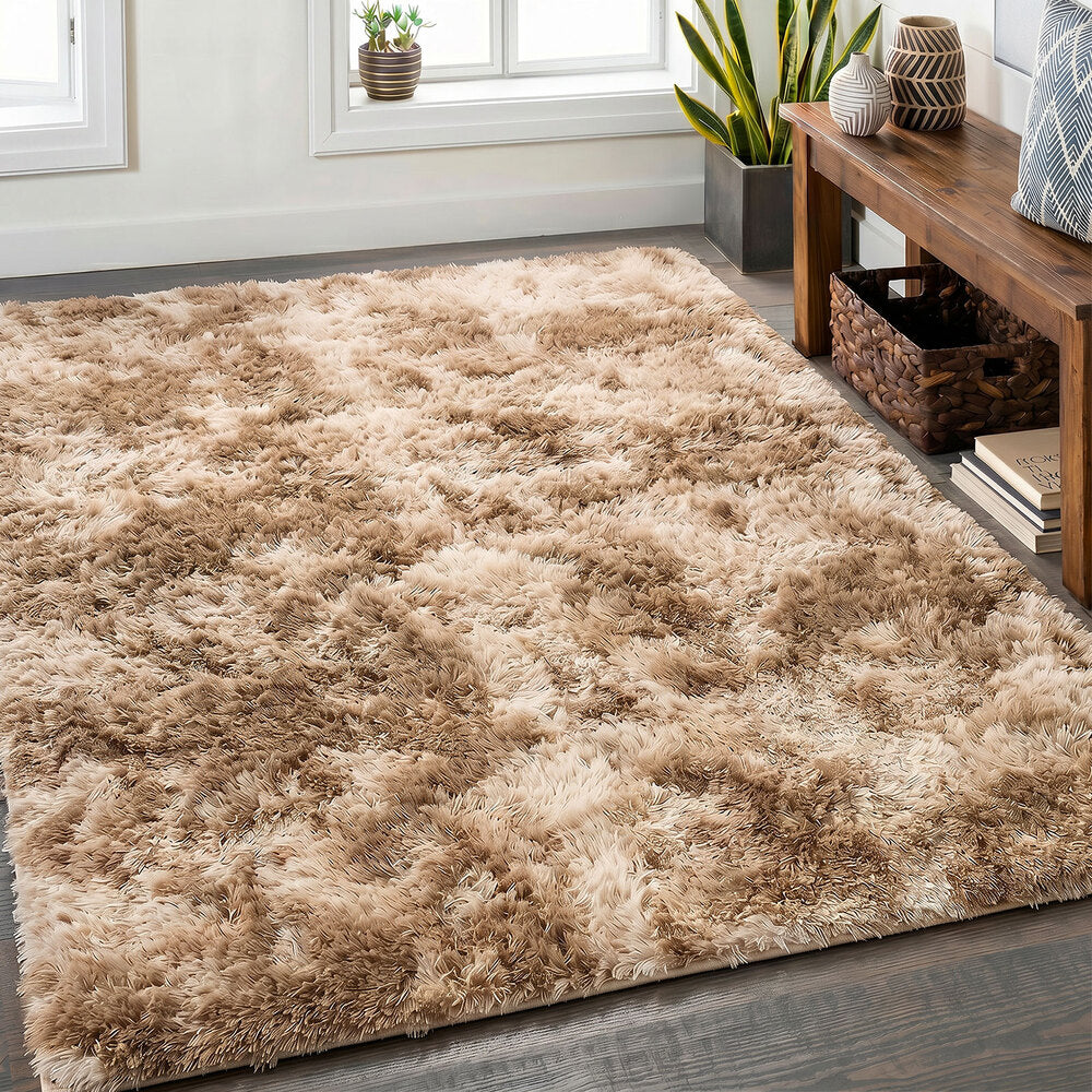 Oikiture Taupe Gradient Shaggy Rug Anti Slip Carpet 200X290cm