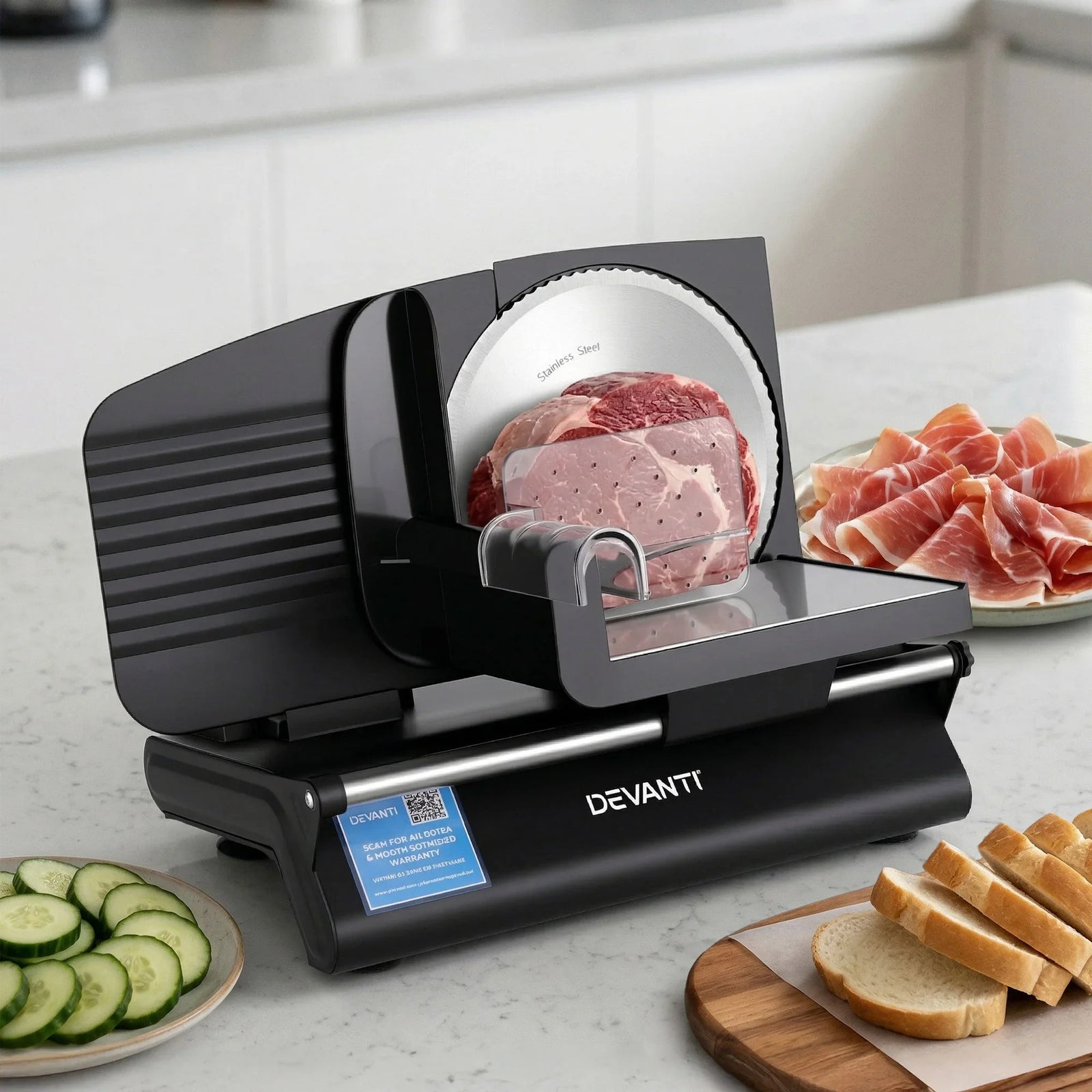 200W Electric Food Slicer with Adjustable Thickness & Stainless Steel Blade