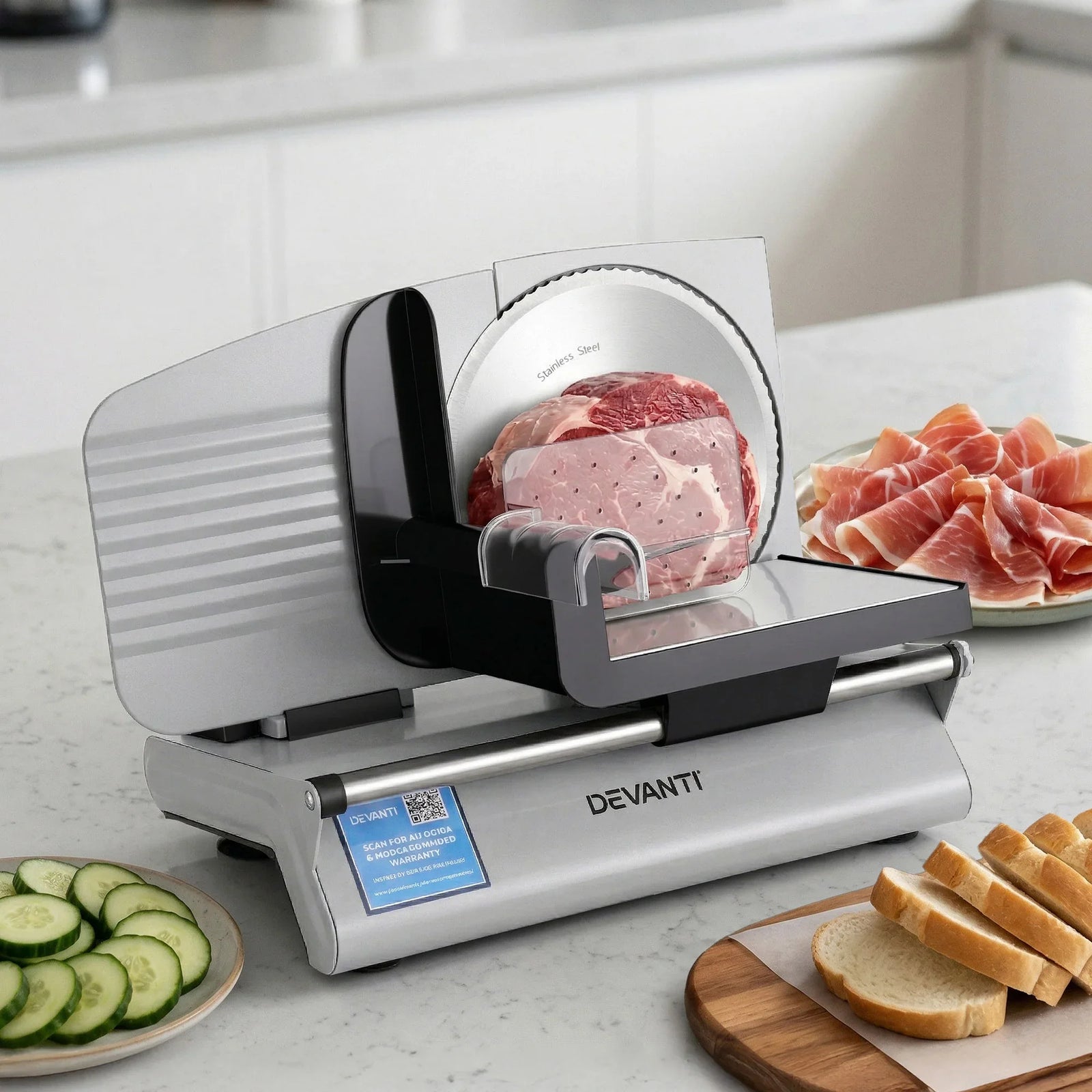200W Electric Food Slicer with Adjustable Thickness & Stainless Steel Blade