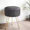 Artiss Velvet Round Ottoman Foot Stool Grey Vanity Seat Gold Legs