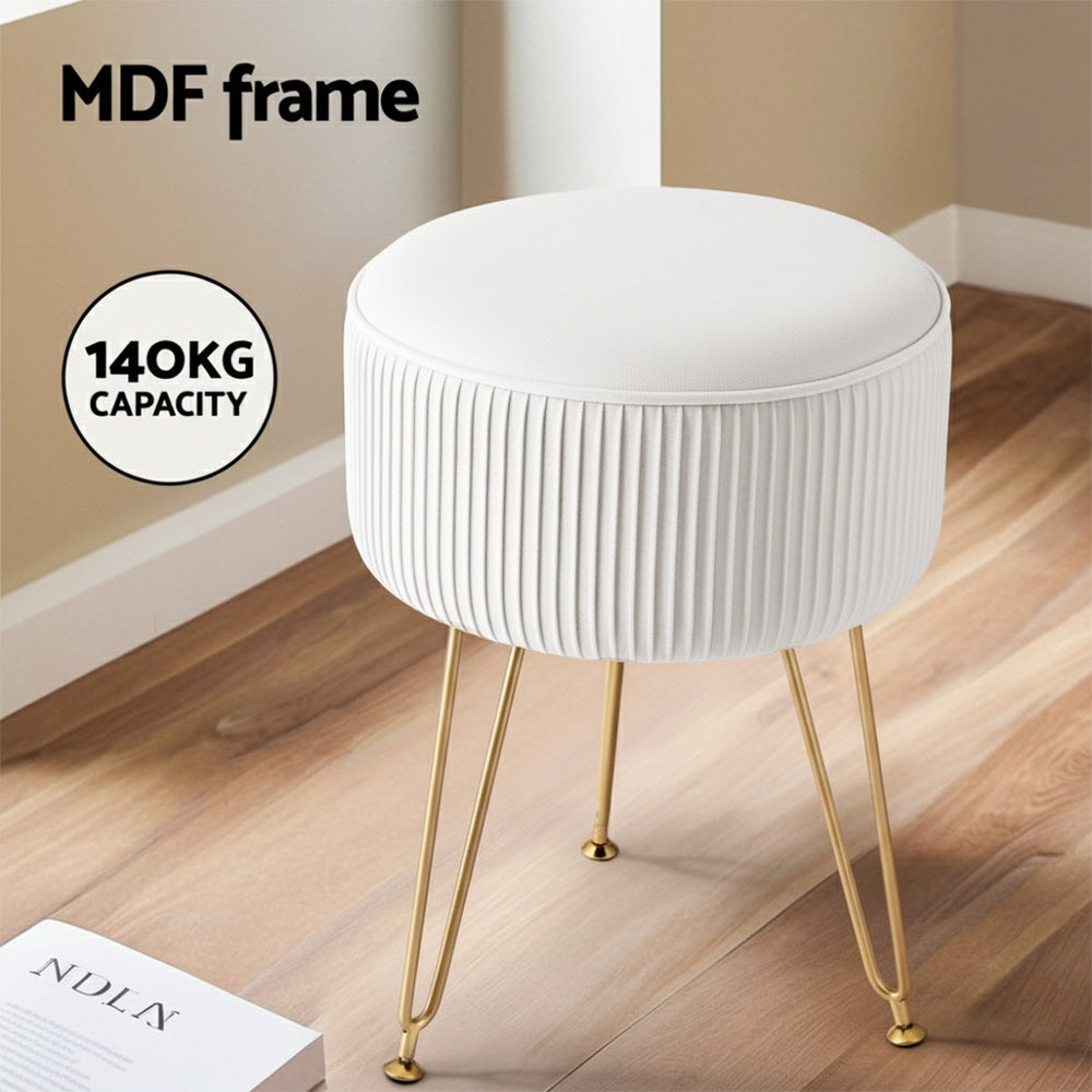 Ottoman Foot Stool Vanity Velvet Round White