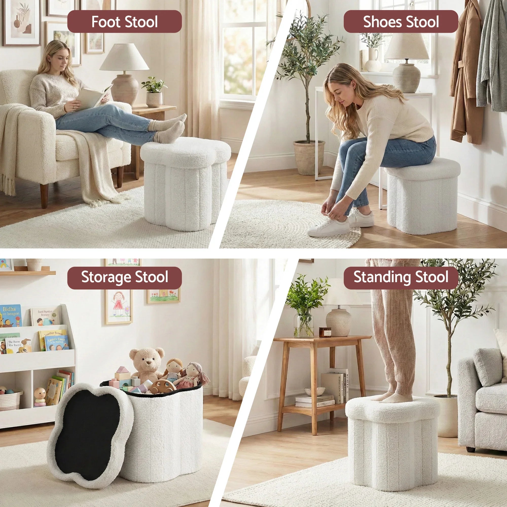 Storage Ottoman Foot Stool Foldable White