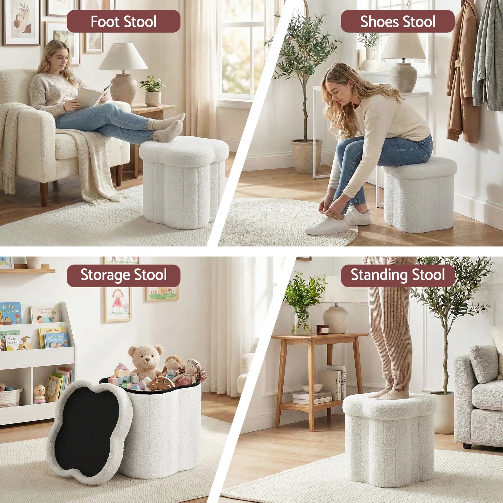 Storage Ottoman Foot Stool Foldable White