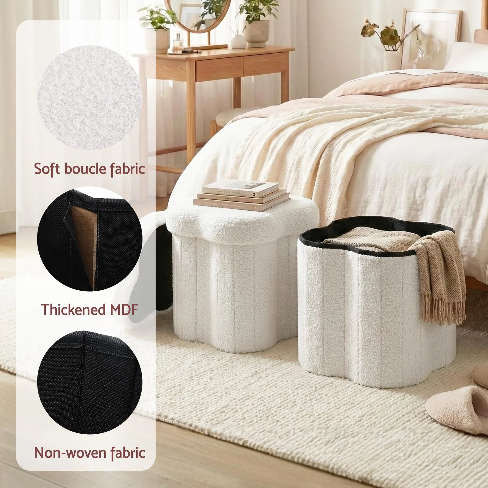 Storage Ottoman Foot Stool Foldable White