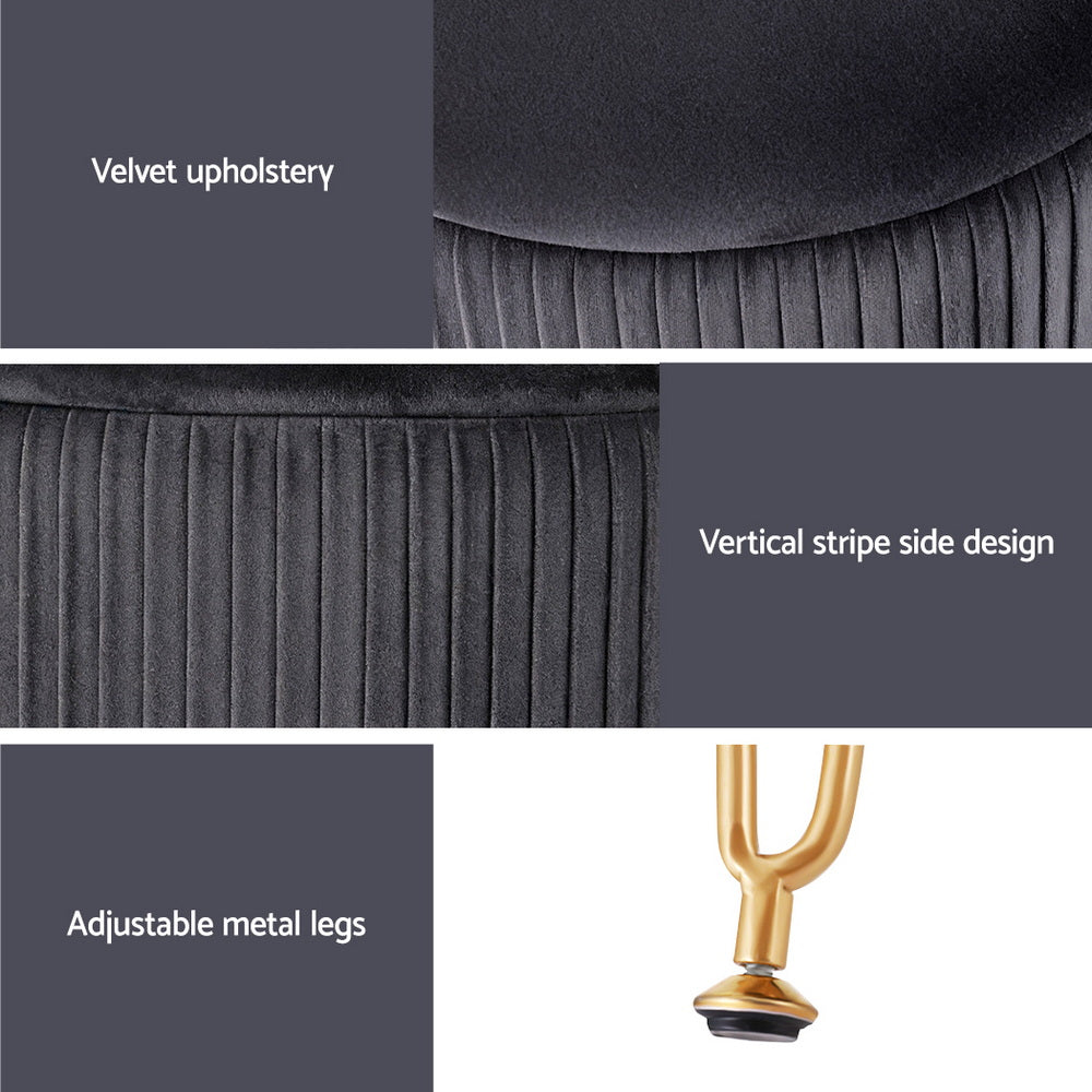 Ottoman Storage Foot Stool Vanity Velvet Round Grey