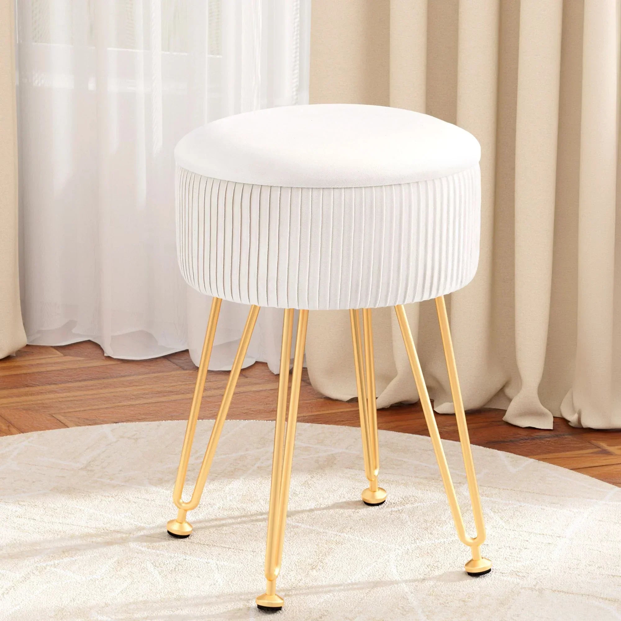 Ottoman Storage Foot Stool Vanity Velvet Round White