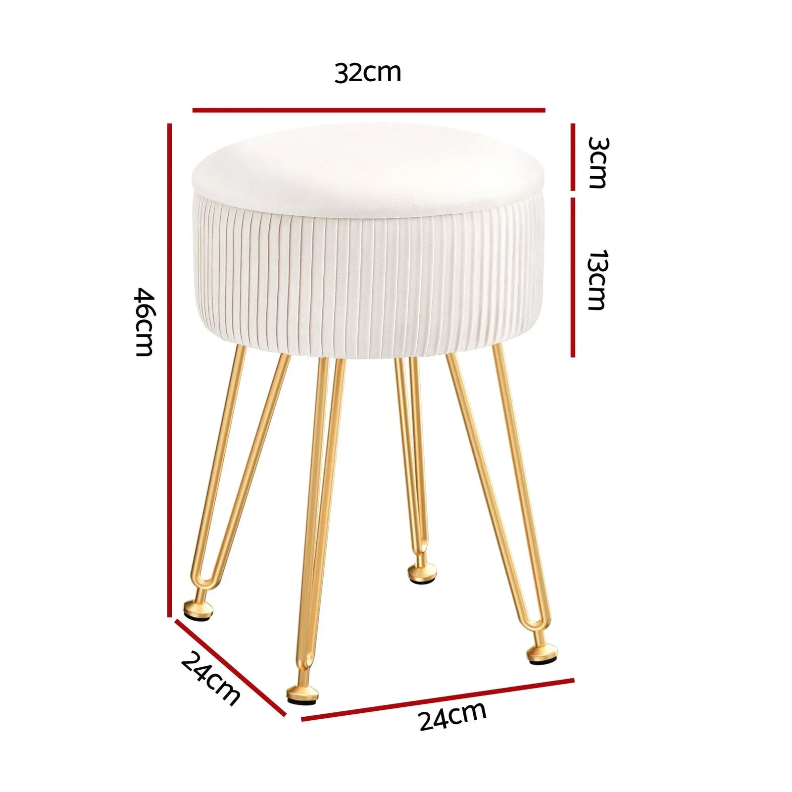 Ottoman Storage Foot Stool Vanity Velvet Round White