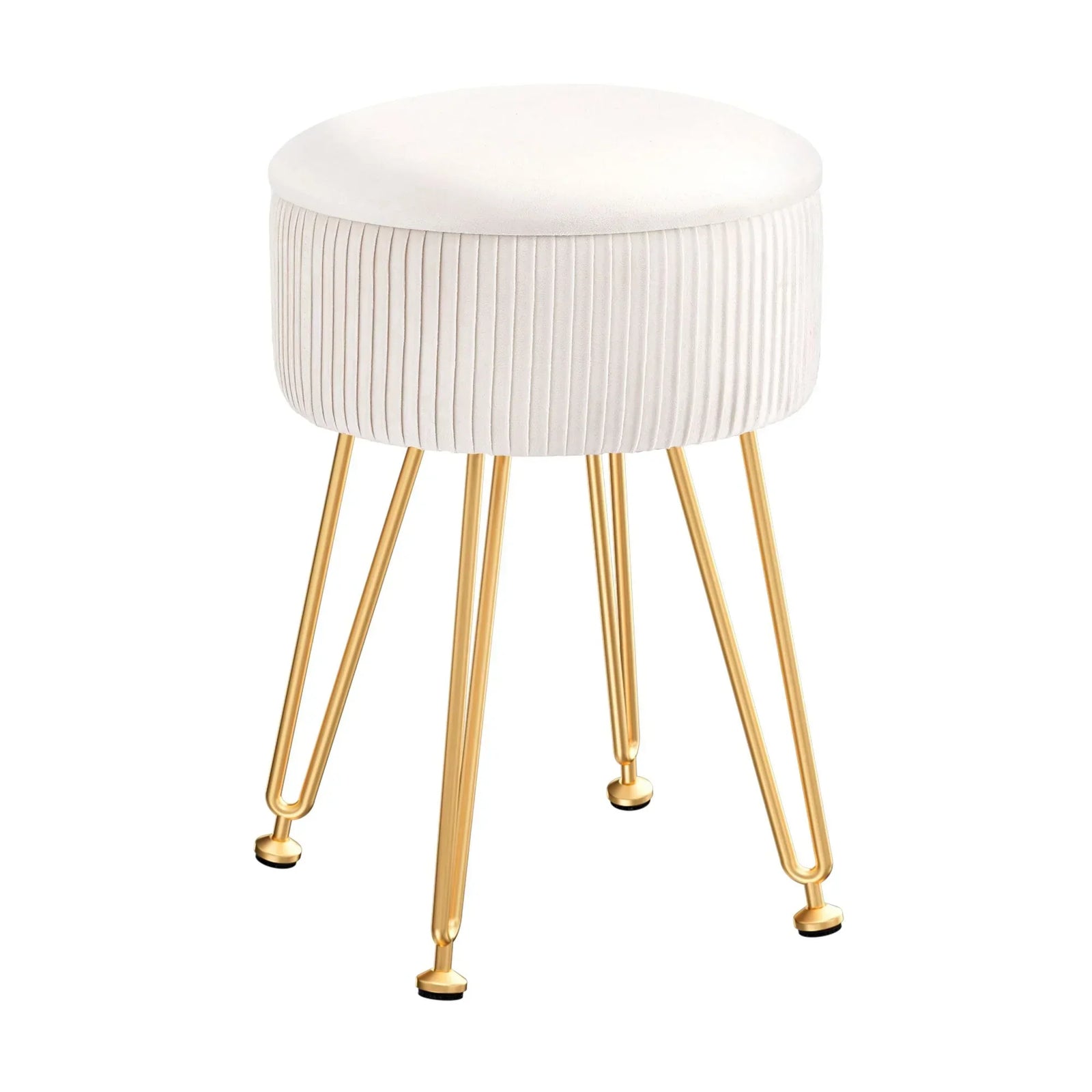 Ottoman Storage Foot Stool Vanity Velvet Round White
