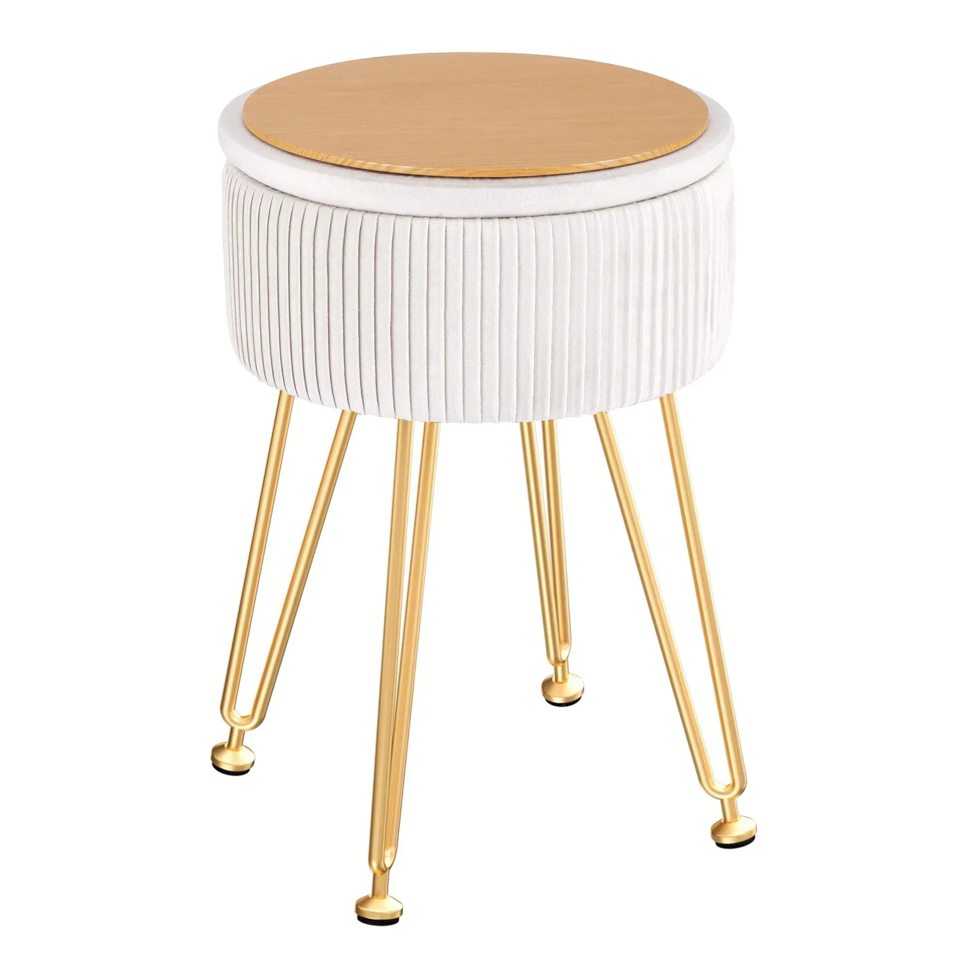 Ottoman Storage Foot Stool Vanity Velvet Round White