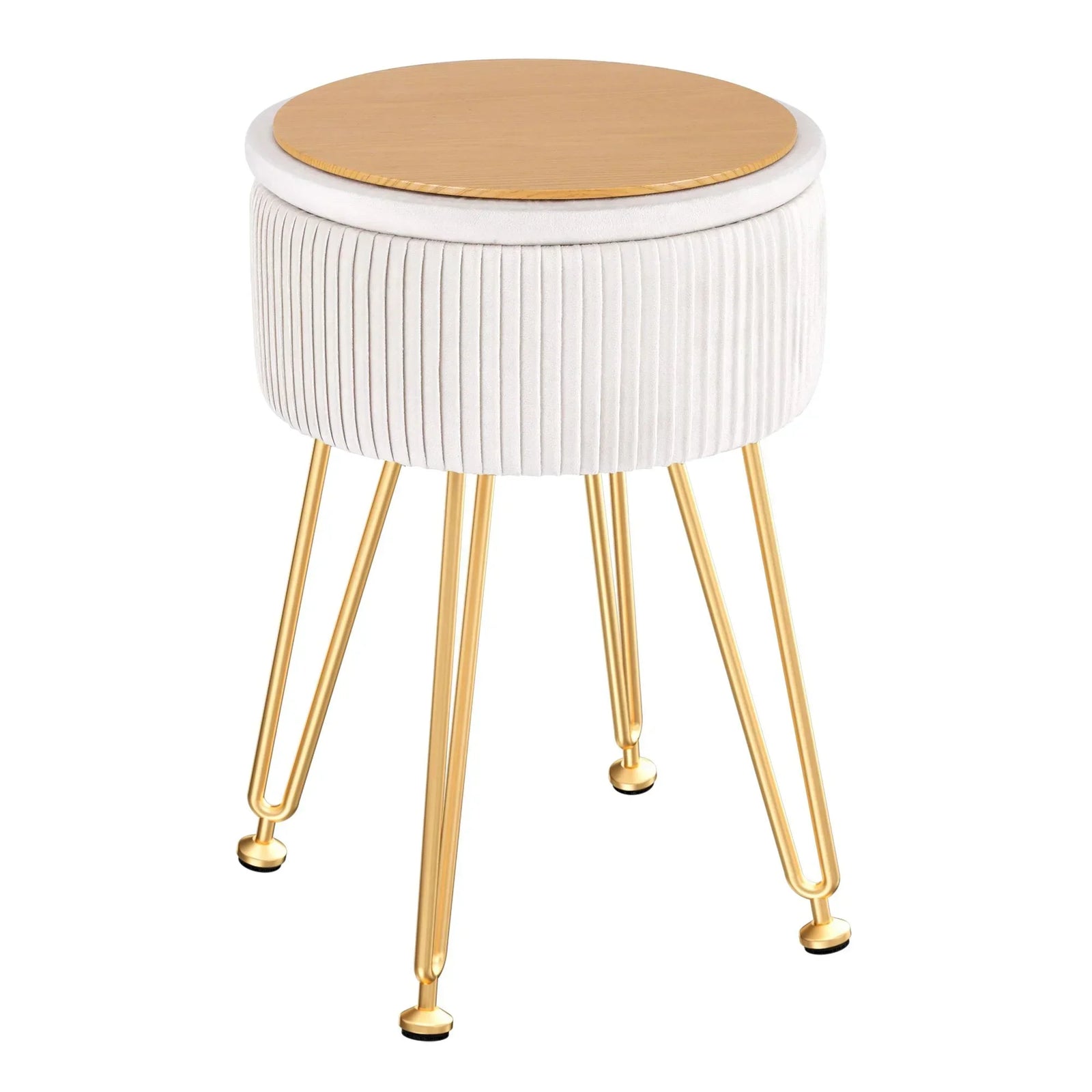 Ottoman Storage Foot Stool Vanity Velvet Round White