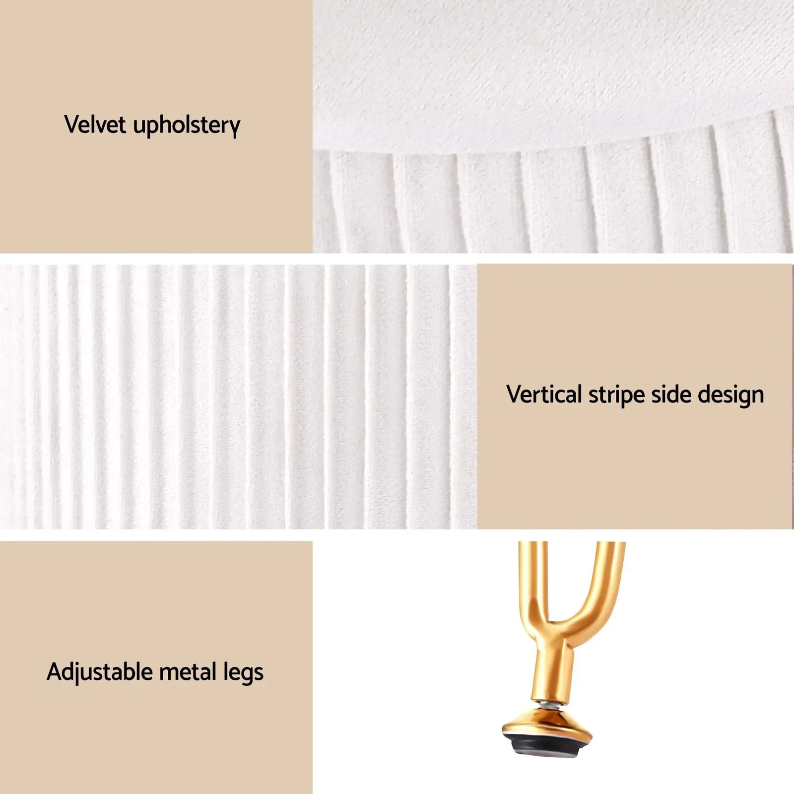 Ottoman Storage Foot Stool Vanity Velvet Round White