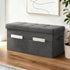 Storage Ottoman Foot Stool – Foldable Large Faux Linen Seat w/ Storage, Grey