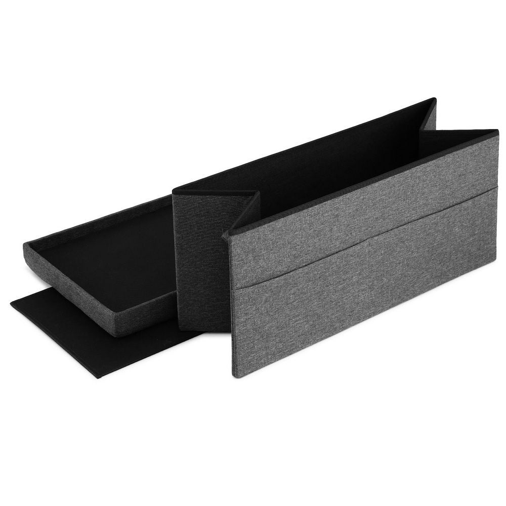 Storage Ottoman Foot Stool – Foldable Large Faux Linen Seat w/ Storage, Grey