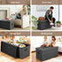 Storage Ottoman Foot Stool – Foldable Large Faux Linen Seat w/ Storage, Grey