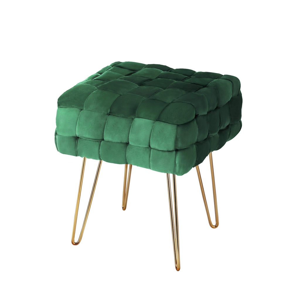 Artiss Ottoman Foot Stool Vanity Woven Velvet Green