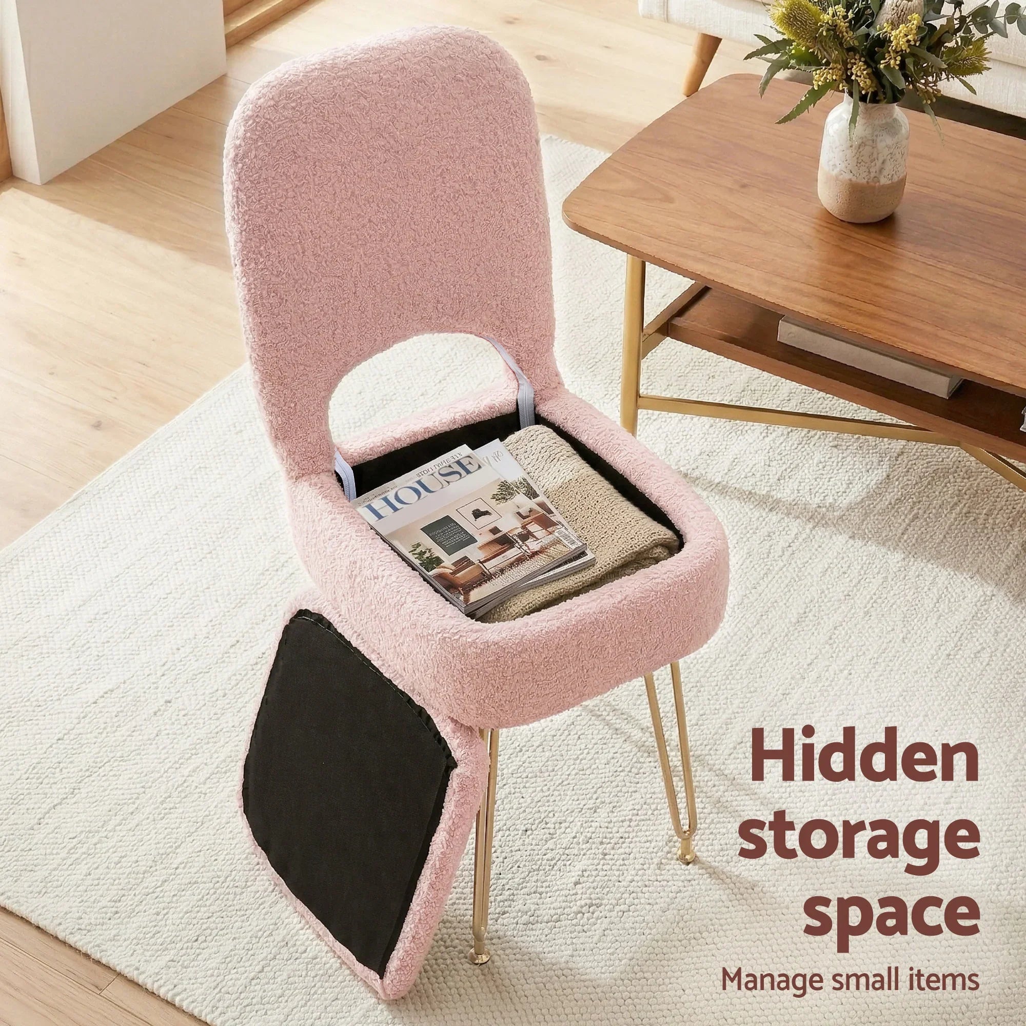 Storage Ottoman Vanity Stool Foot Stool Folding Back Pink