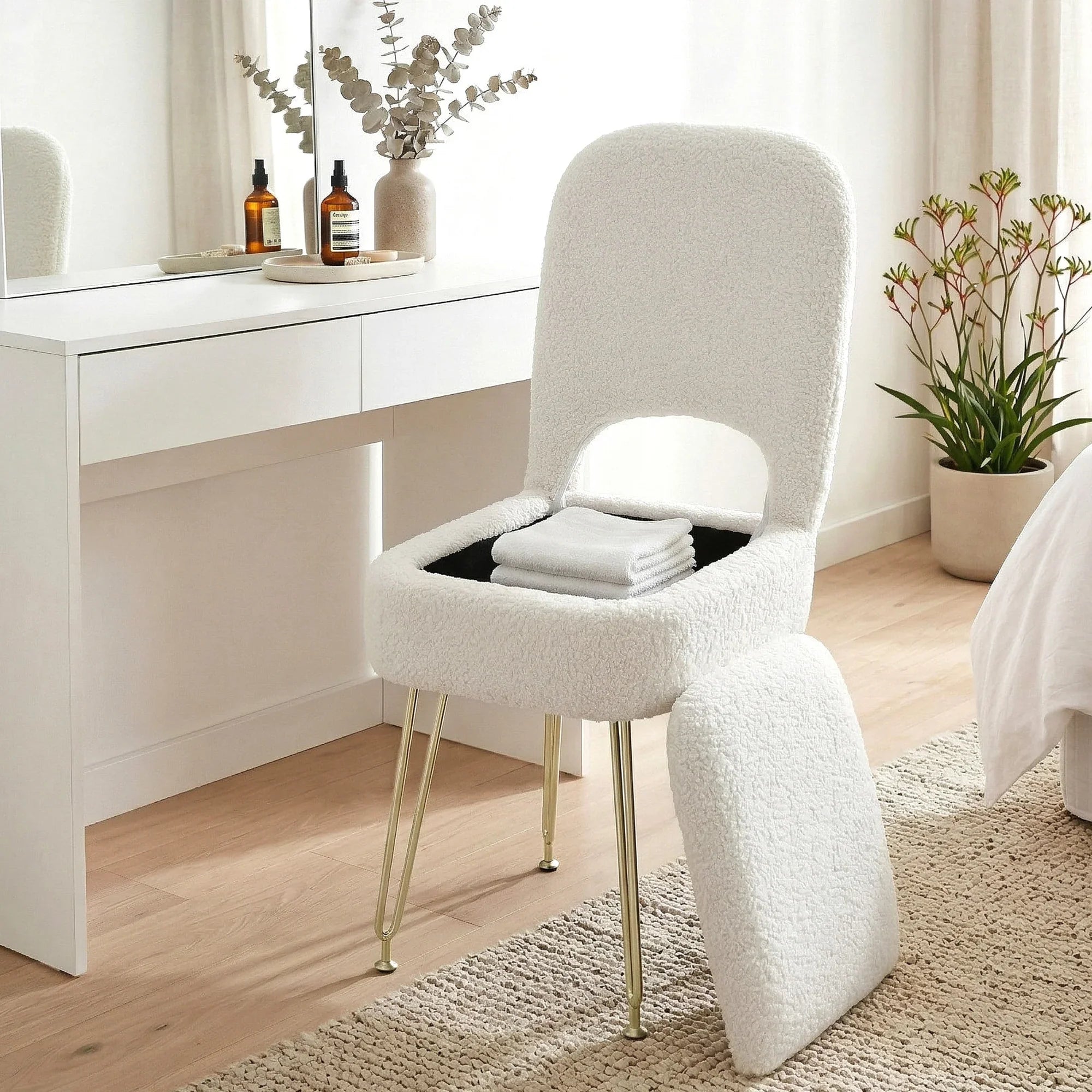 Storage Ottoman Vanity Stool Foot Stool Folding Back White