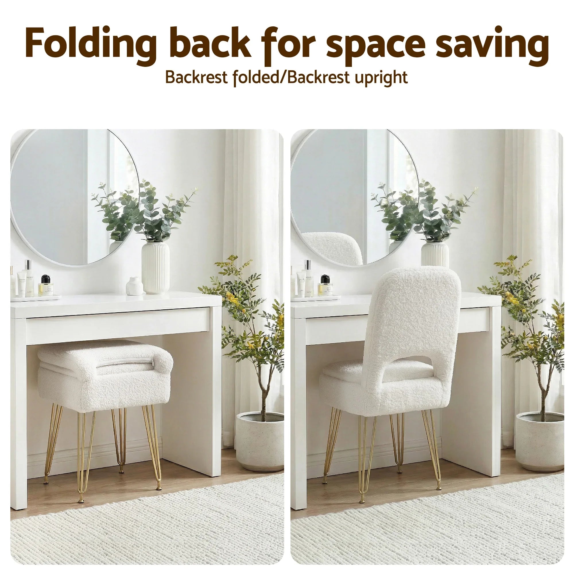 Storage Ottoman Vanity Stool Foot Stool Folding Back White