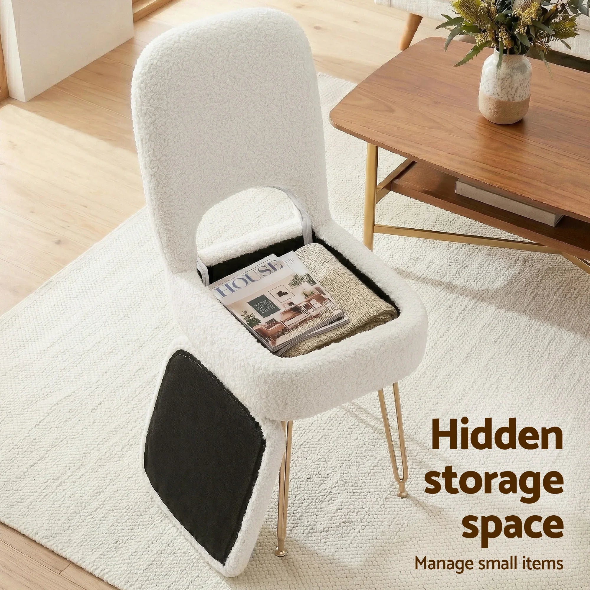 Storage Ottoman Vanity Stool Foot Stool Folding Back White
