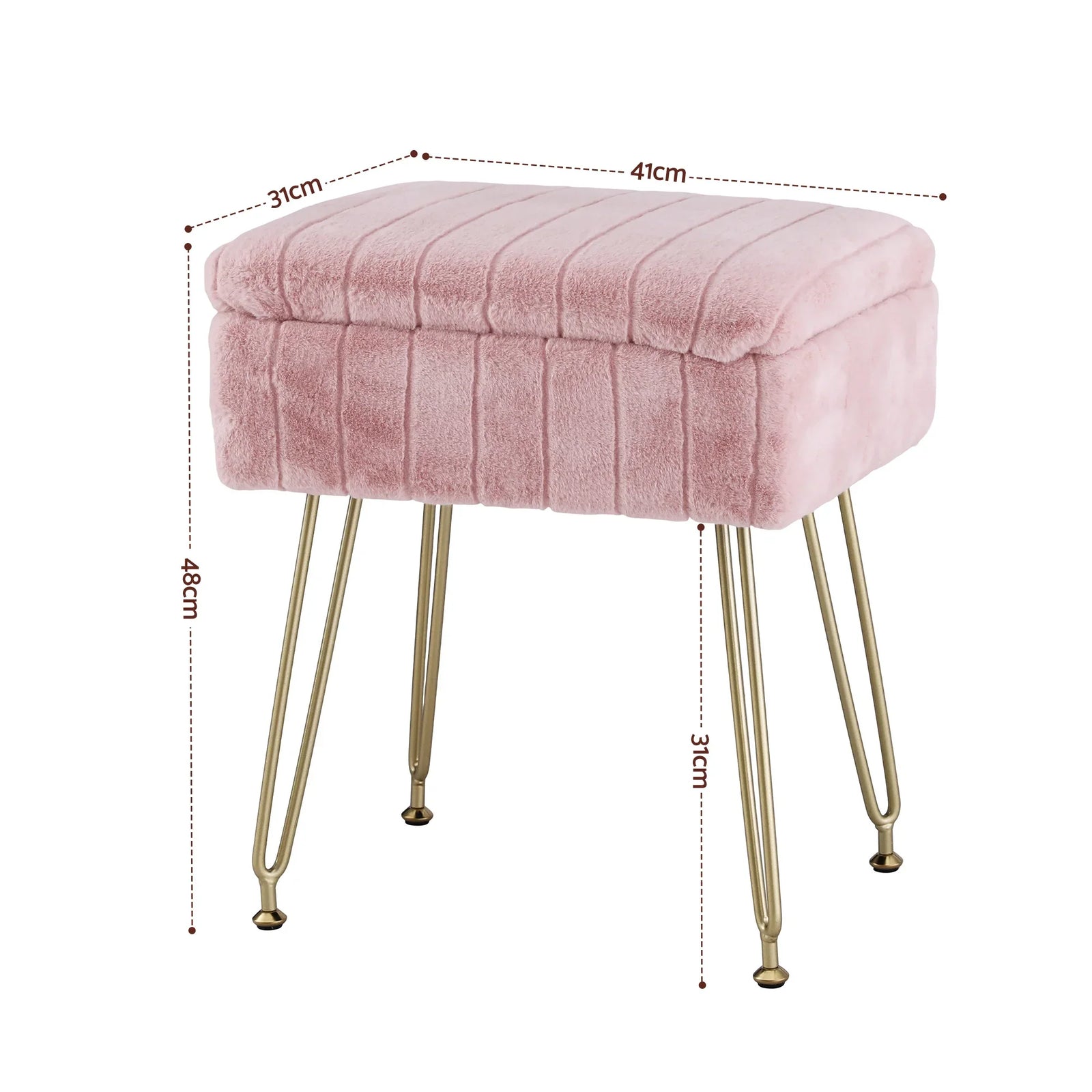 Pink Faux Fur Footstool with Storage, Reversible Table Lid & Metal Legs