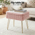 Pink Faux Fur Footstool with Storage, Reversible Table Lid & Metal Legs