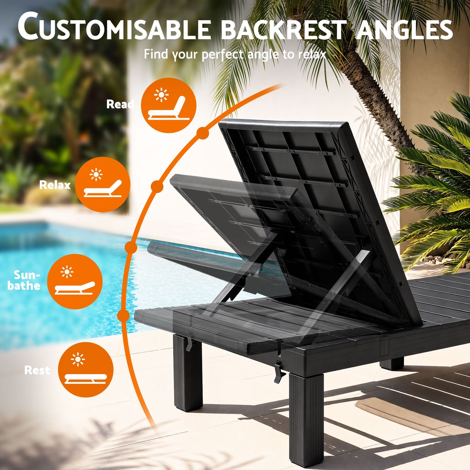 Gardeon Sun Lounge Outdoor Folding Recliner Patio Pool Beach Chair Slatted Black