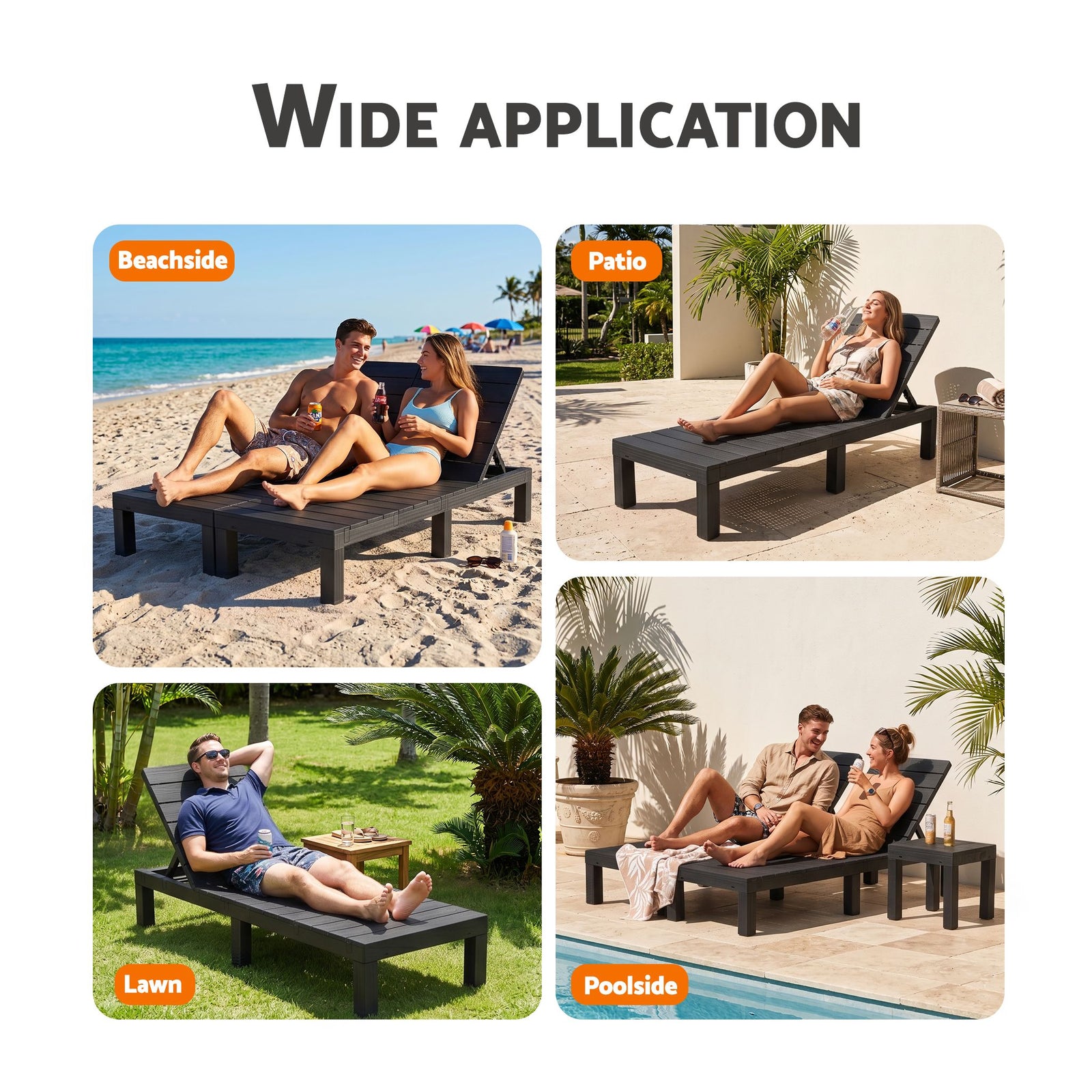 Gardeon Sun Lounge Outdoor Folding Recliner Patio Pool Beach Chair Slatted Black