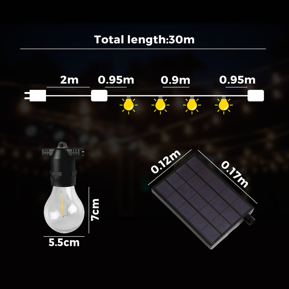 30M Solar Festoon String Lights LED Christmas Waterproof