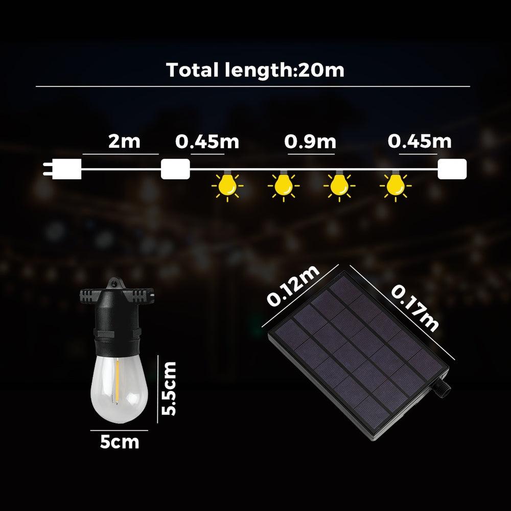 20M Solar LED Festoon String Lights Christmas Waterproof