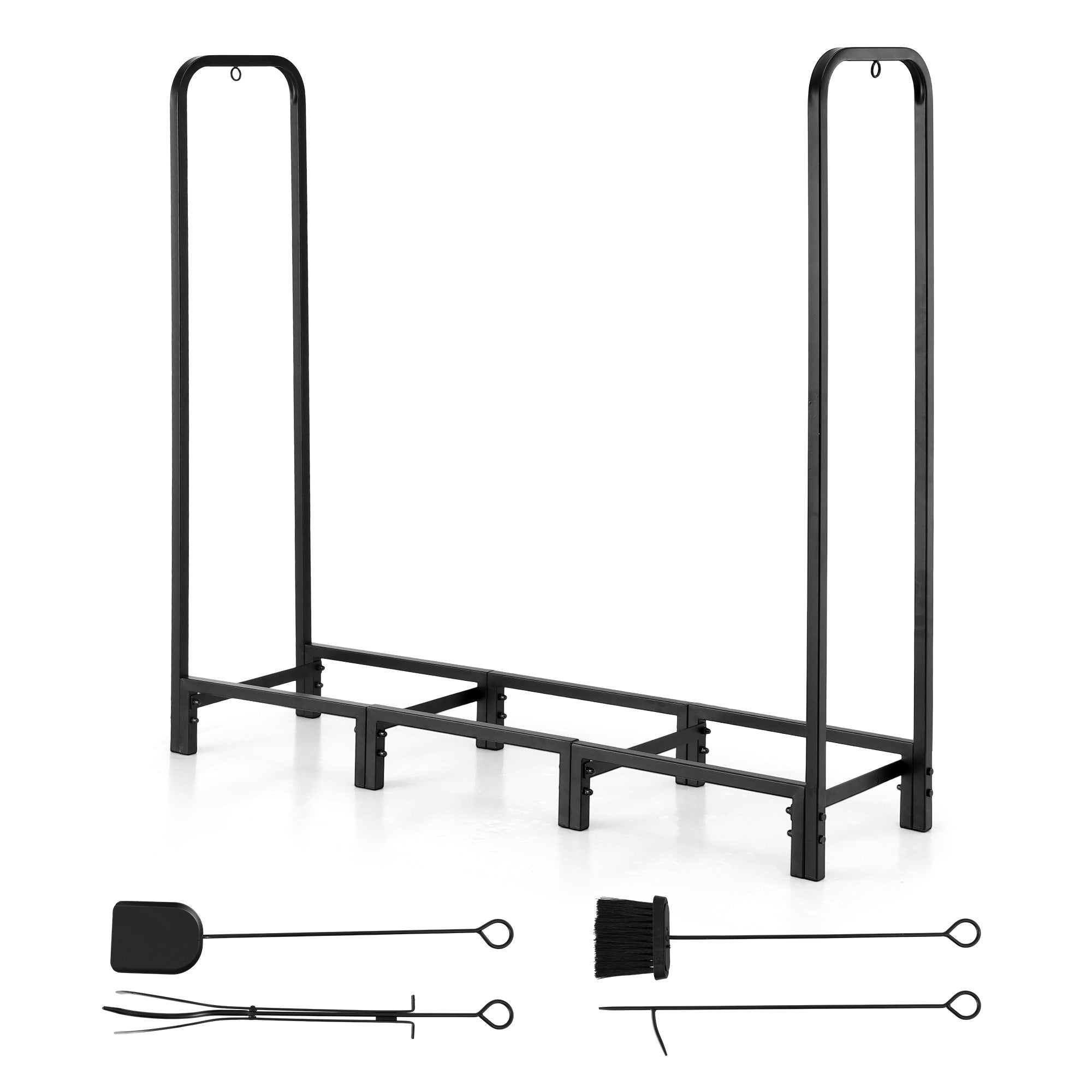 Firewood Rack 120cm Wood Rack 3 Sizes Firewood Storage with Tools Black