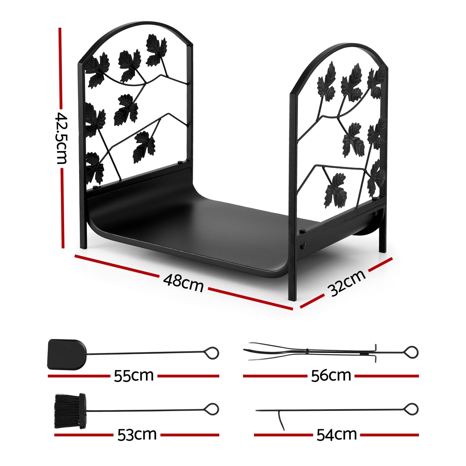 Firewood Rack 48cm Wood Rack Firewood Storage Indoor Outdoor Black
