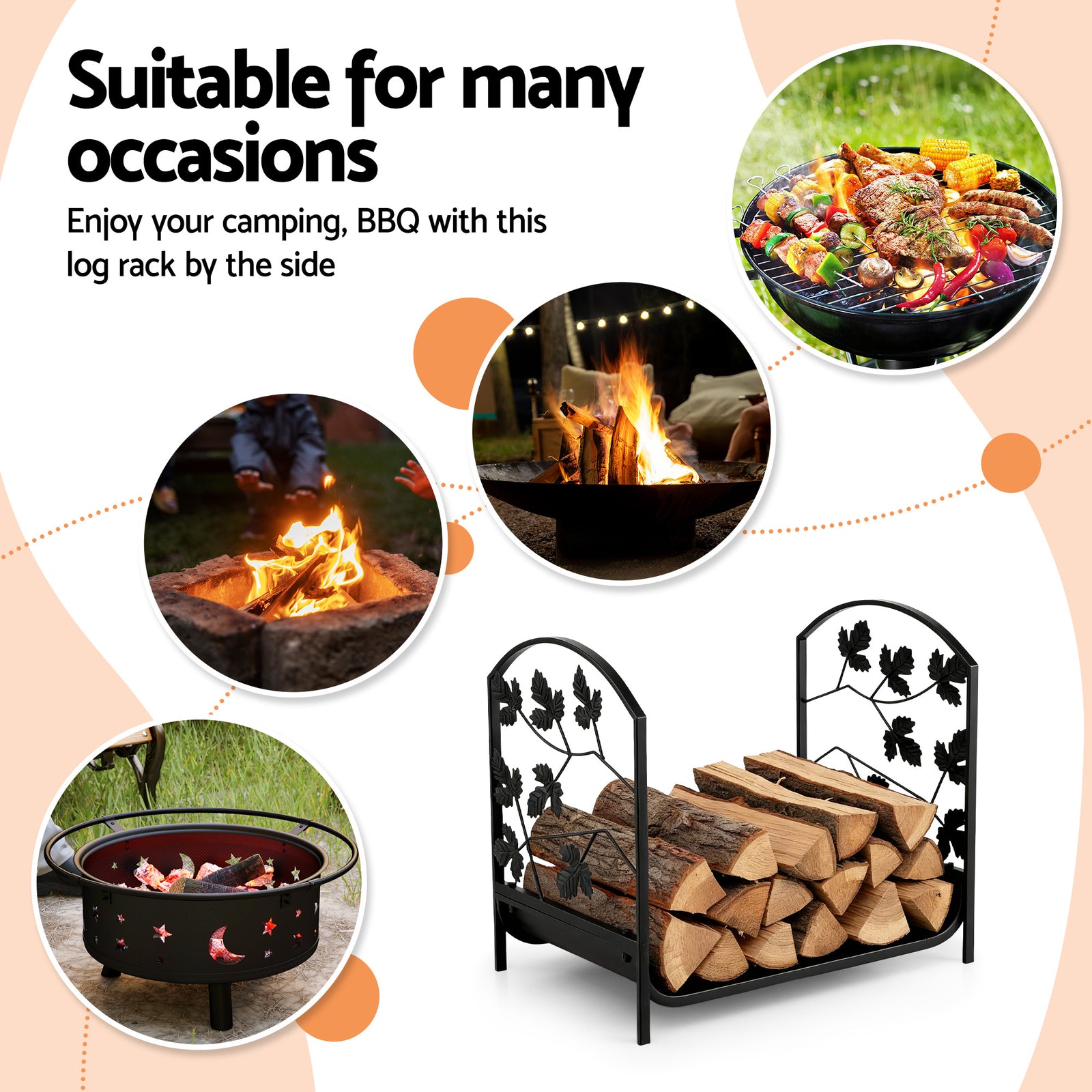 Firewood Rack 48cm Wood Rack Firewood Storage Indoor Outdoor Black