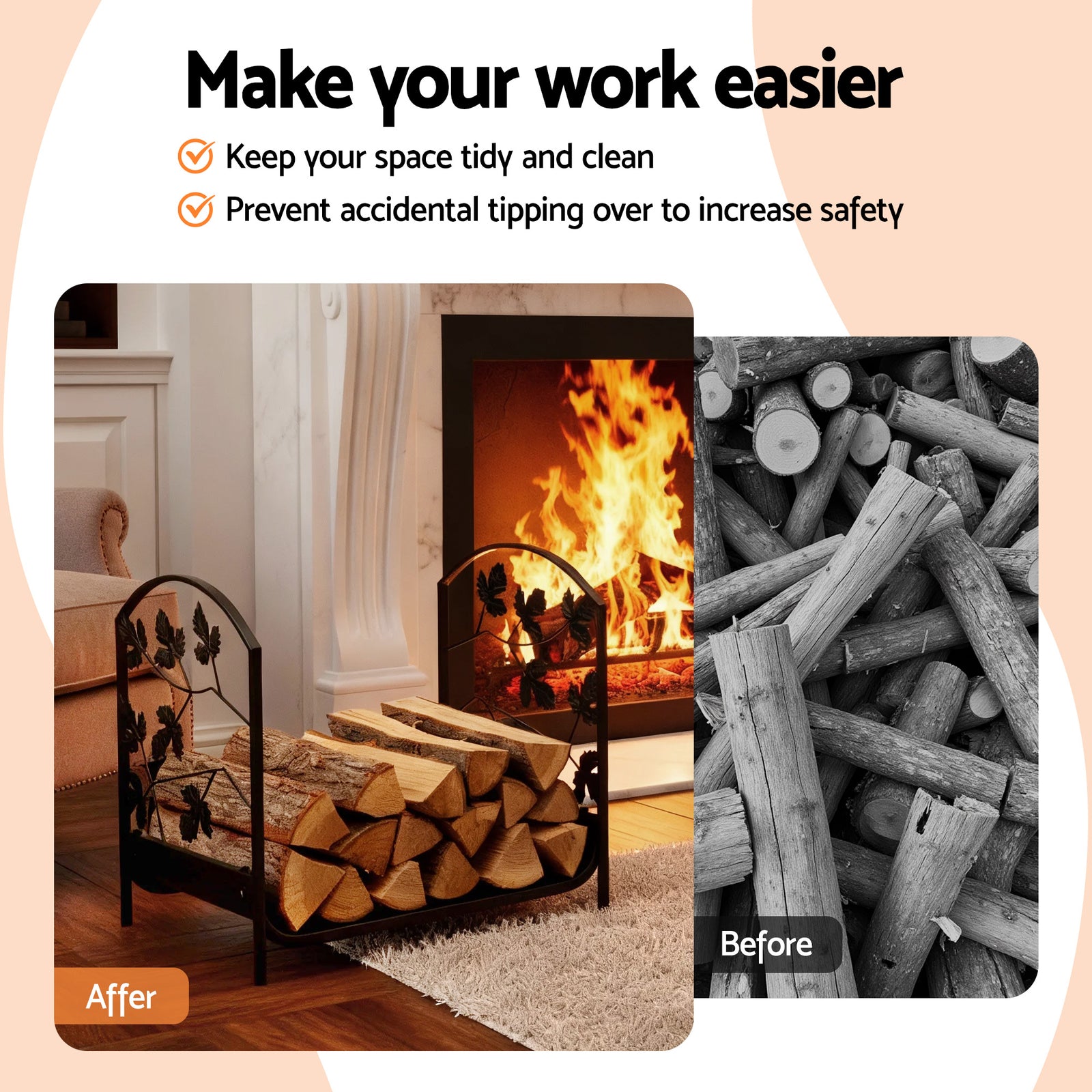 Firewood Rack 48cm Wood Rack Firewood Storage Indoor Outdoor Black