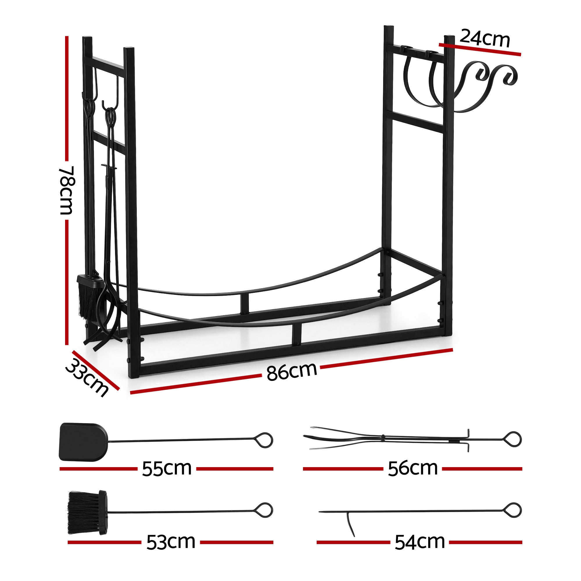 Firewood Rack 84cm Wood Rack Firewood Storage Indoor Outdoor Black