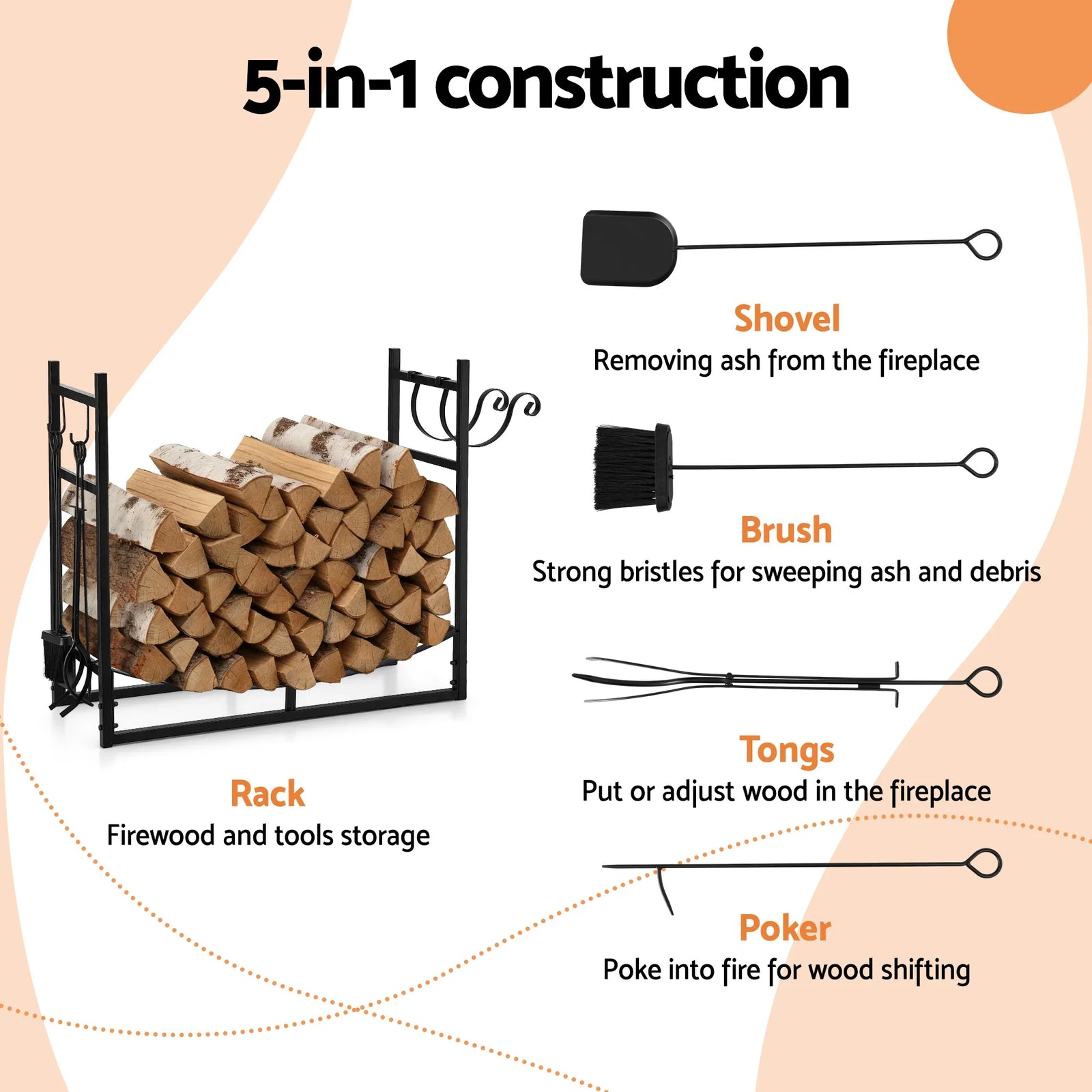 Firewood Rack 84cm Wood Rack Firewood Storage Indoor Outdoor Black