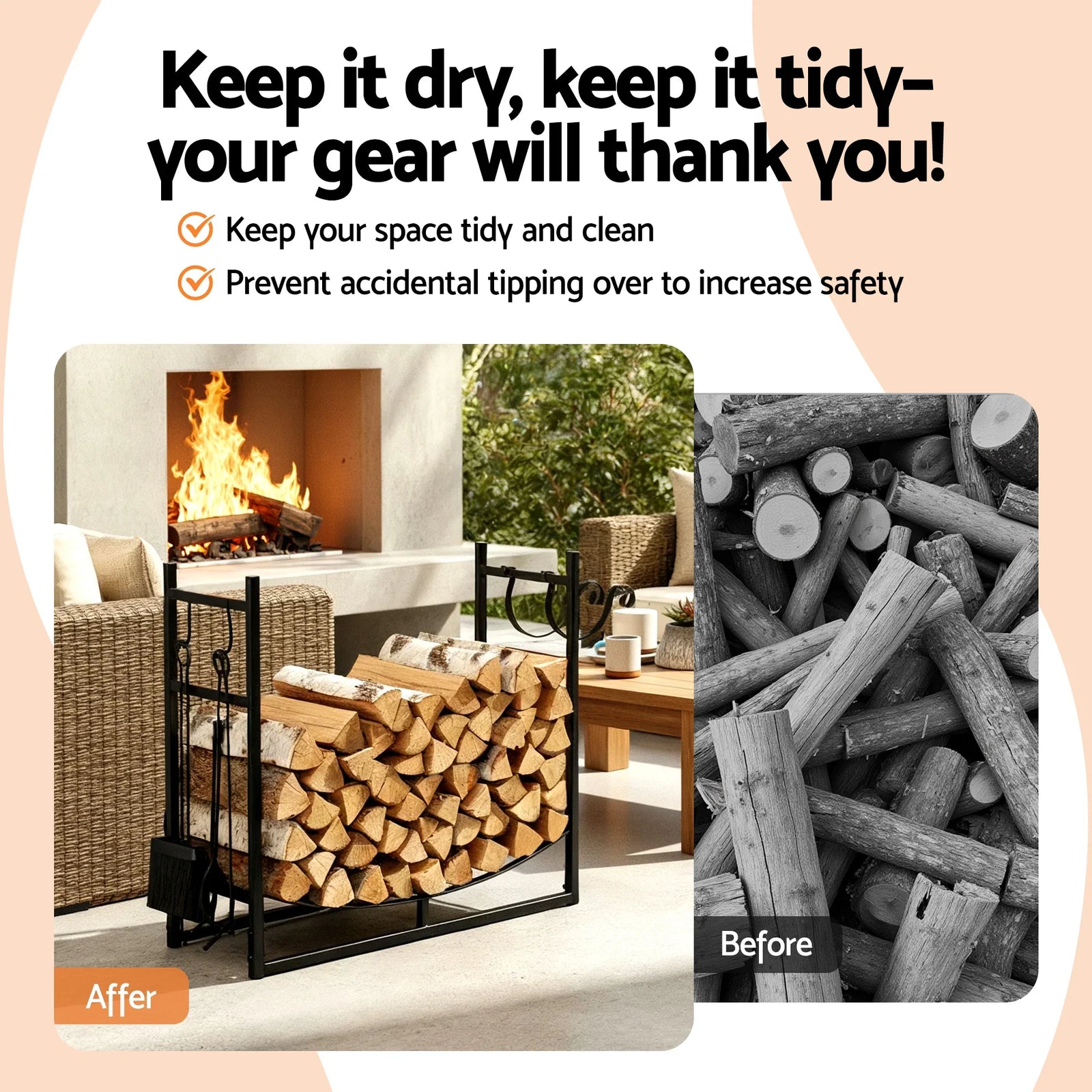 Firewood Rack 84cm Wood Rack Firewood Storage Indoor Outdoor Black