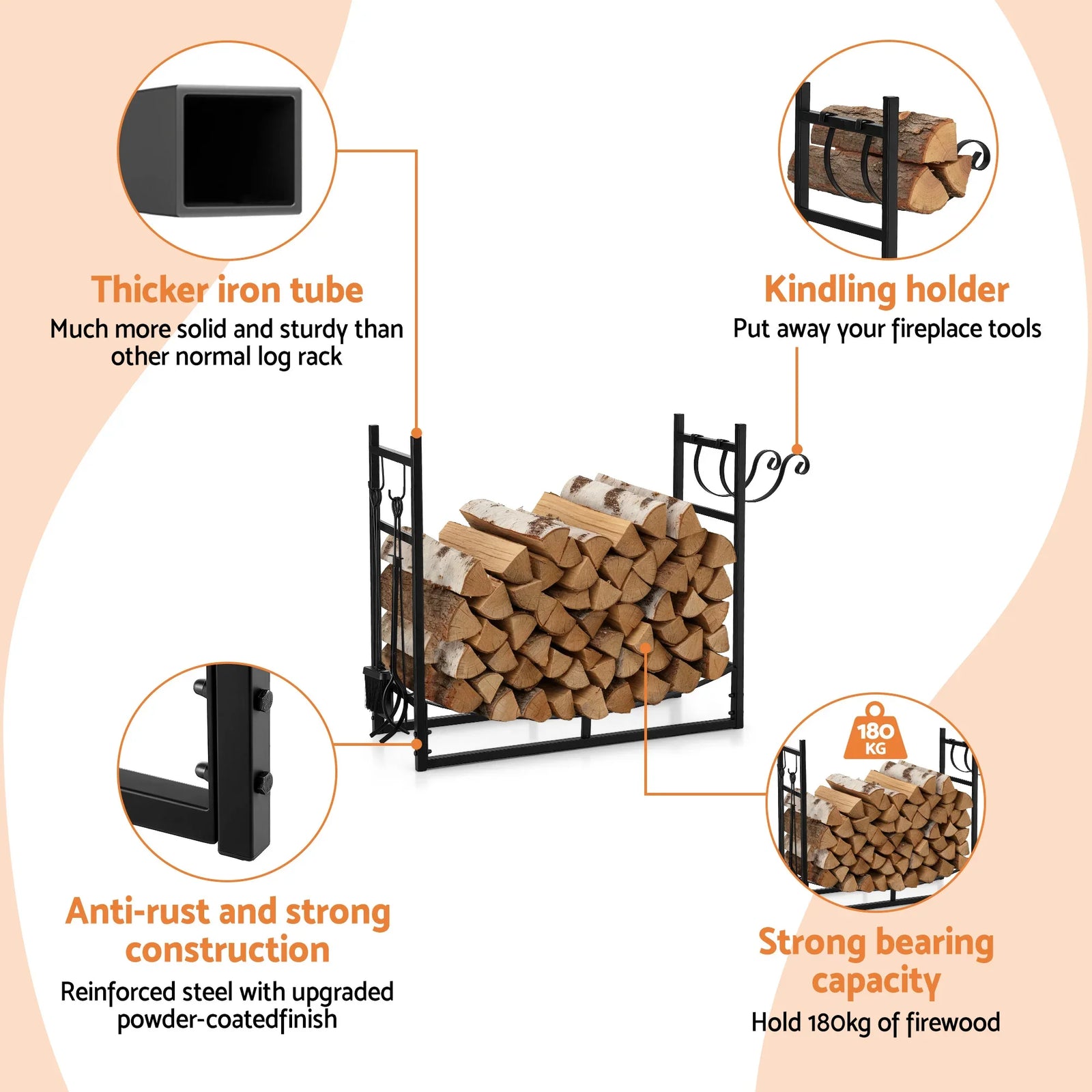 Firewood Rack 84cm Wood Rack Firewood Storage Indoor Outdoor Black