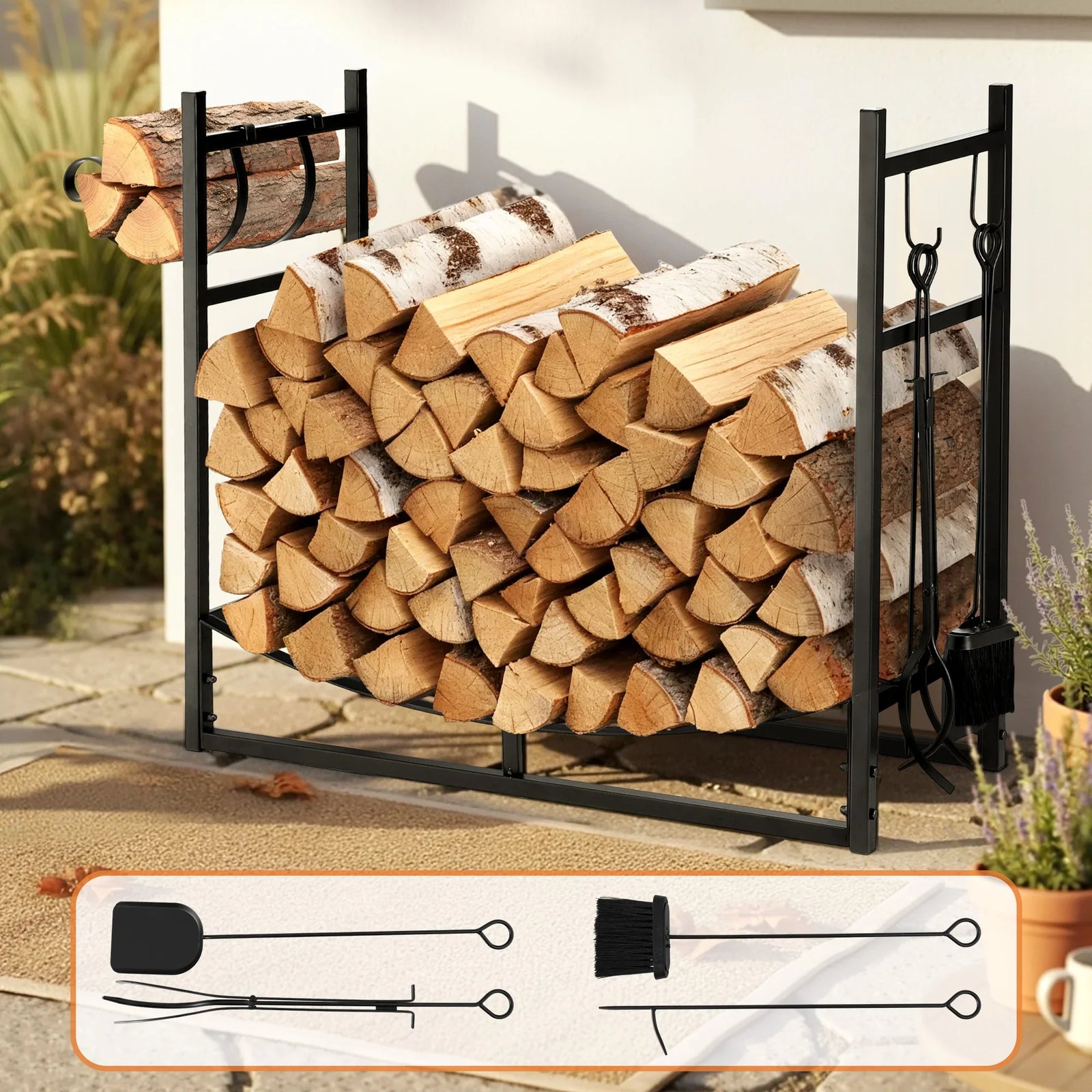 Firewood Rack 84cm Wood Rack Firewood Storage Indoor Outdoor Black