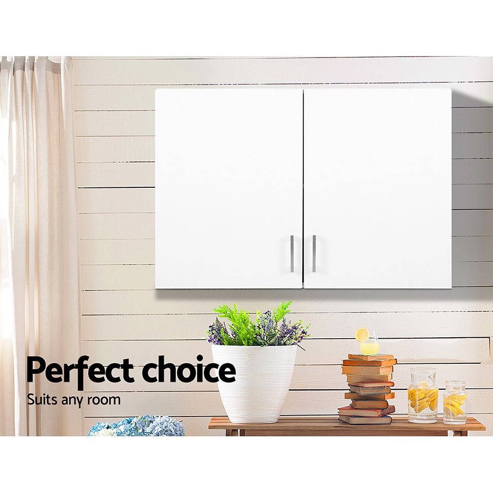 Wall Cabinet Storage Unit 2 Door Adjustable Shelf Kitchen Bathroom White