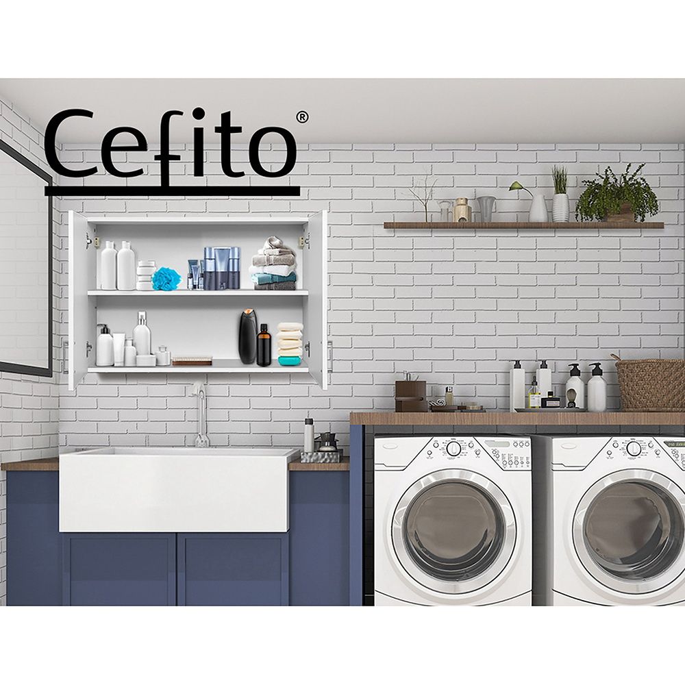 Wall Cabinet Storage Unit 2 Door Adjustable Shelf Kitchen Bathroom White