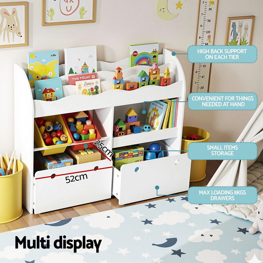 3 Tiers Kids Bookshelf Storage Children Bookcase Toy Box Organiser Display White