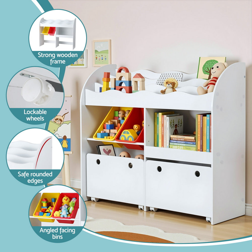 3 Tiers Kids Bookshelf Storage Children Bookcase Toy Box Organiser Display White
