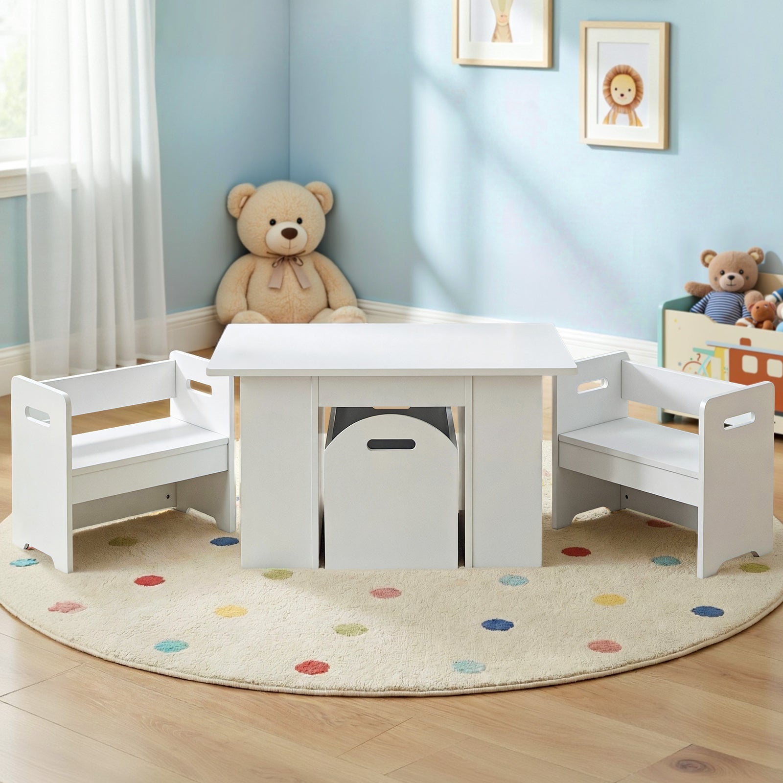 3PCS Kids Table and Chairs Set Storage Toys Play Activity Desk