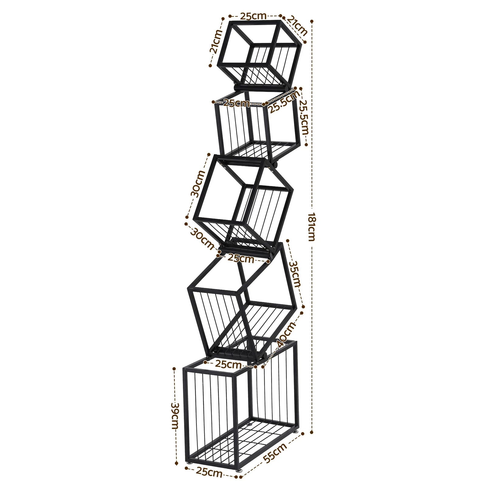 5-Tier Bookshelf Metal Geometric Display Shelf Storage Organizer Black